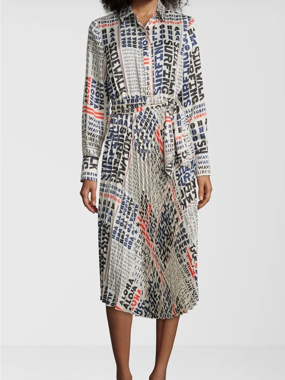 Scotch & Soda Cream Script Print Wrap Dress with Navy & Red Accents - Picture 3 of 4